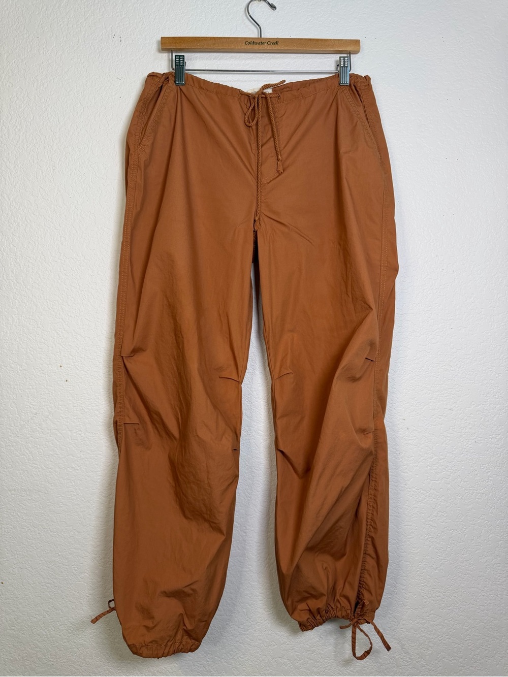 Happily Grey Lightweight Drawstring Wide-Leg Pants - Rust, Size L